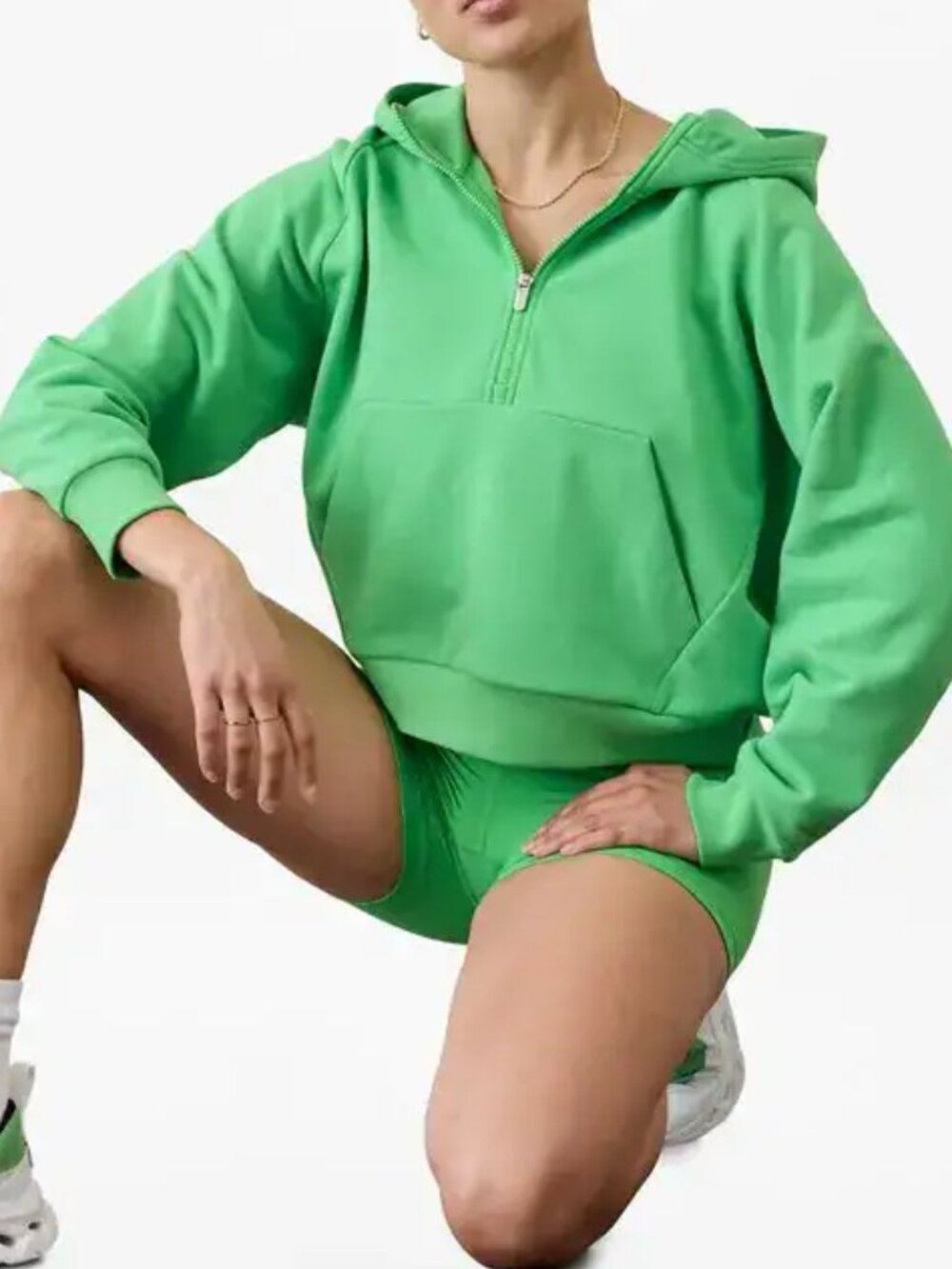 Athleta Easy Fleece 1/2 Zip Hoodie in Valley Green